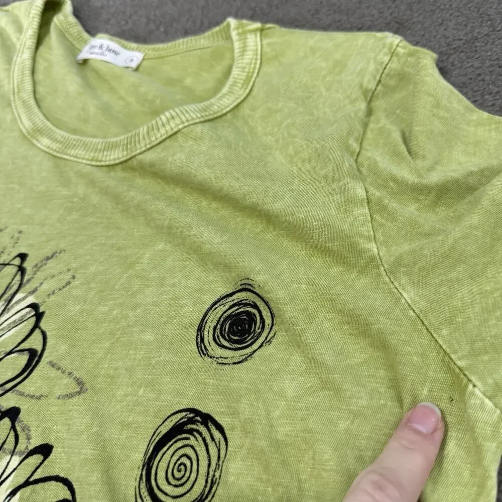 Jess & Jane Green Abstract Floral Cotton Dress Pockets Size Small USA Boho Artsy - Picture 9 of 9